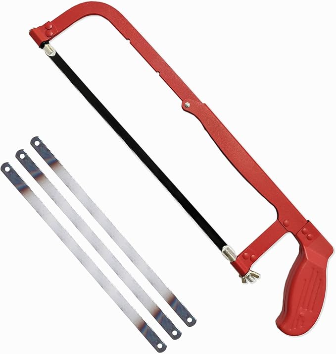 Hacksaw,Adjustable Hack Saw Frame Set,with 3 Hacksaw Blades 12 inch Metal,Hand Saw Woodworking Tools,24/18 TPI Handsaw for Metal,Wood,PVC Pipes