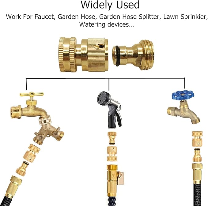 4 Sets Garden Hose Quick Connector, 3/4 inch GHT Thread Brass Heavy-Duty No-Leak Rust Resistant Car Wash Hose Splitter Watering Male and Female Fitting Adapter, Water Pipe Quick Connect Fitting
