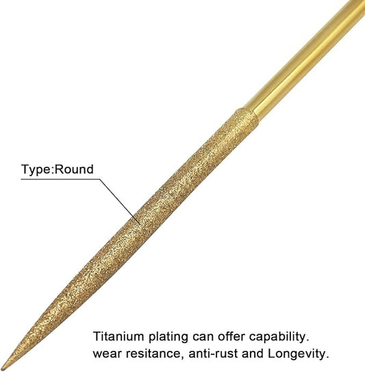 10 PCS Diamond Needle File (3×140mm) 150 Grit Titanium Coated Mini Metal Files Round Files for Precision Metal File Work Miniature DIY Jewelers/Glass/Ceramic