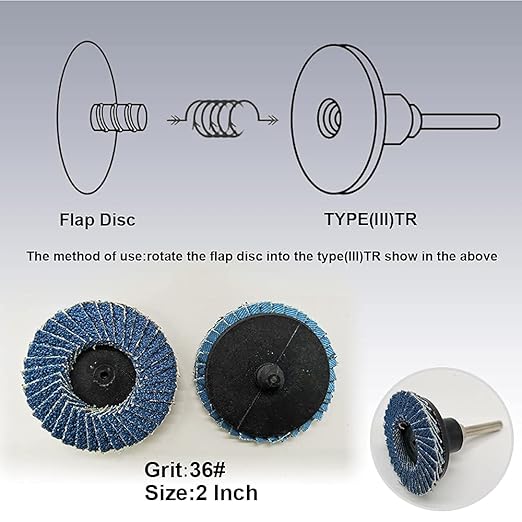 24 Pcs 2 inch Roll Lock Flap Discs with 1/4" Holder Die Grinder Accessories T27 Zirconia Flat 36 Grit Grinding Wheels for Surface Prep(36 Grit)