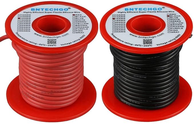 BNTECHGO 16 Gauge Silicone Wire Spool red 50 feet and Black 50 feet Flexible 16 AWG Stranded Tinned Copper Wire