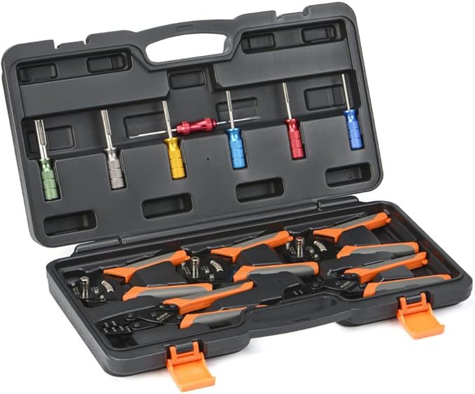 iCrimp Deutsch Terminal Crimp Tool Kit, Close Barrel and Open Barrel Crimper, Deutsch Removal Extraction Tool for Deutsch DT Connectors, Solid & Stamped Contacts, Delphi Weather Pack Terminals-12PCS
