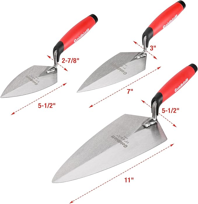 Goldblatt 6PCS Masonry Hand Tool Set - 11" x 5-1/2" Philadelphia Brick Trowel, 2PC Pointing Trowel, 5" x 2" Margin Trowel, 1/2" Tuck Pointing Trowel, 5/8??x 1/2??Convex Brick Jointer