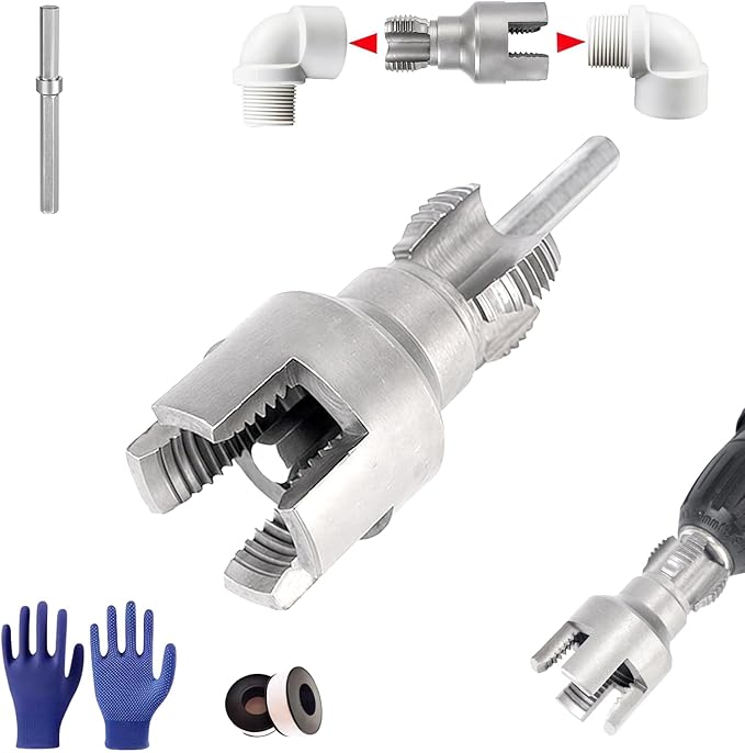 DOVARIUM Integrated Internal & External Pipe Threader - 3/4'' PVC Pipe Threading Tool for Drill, Heavy-Duty for Home PVC Water Pipe Repair & Installation (3/4'')