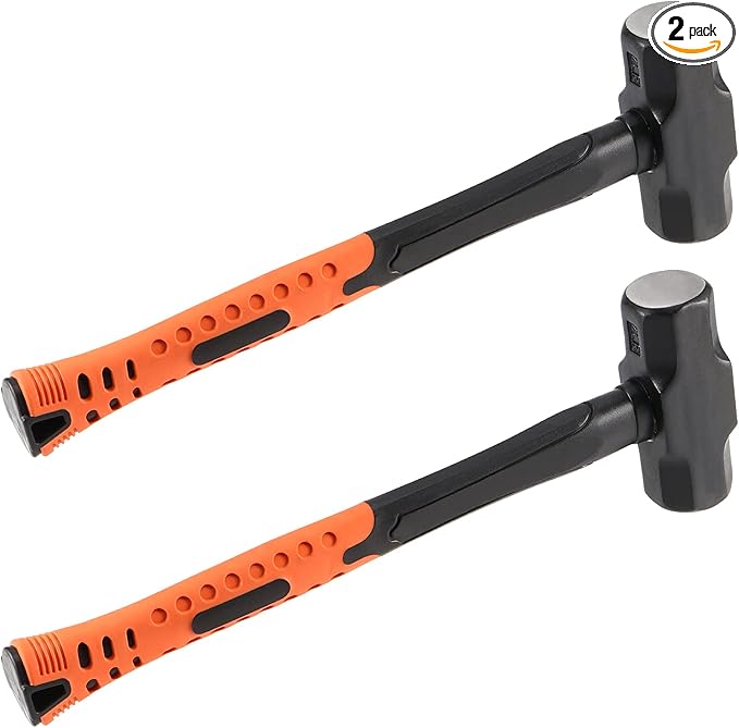 MANCHAP 2 PCS 16 Inch 4 Lbs Small Sledge Hammer, Mini Club Hammer with with Fiberglass Handle, 4 Pound Drilling Crack Hammer for Demolition and Construction, black orange