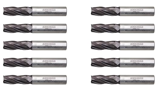 Accusize Industrial Tools 10-Pc 1/2" Dia, M42 8% Cobalt TiAlN Roughing End Mill Set, 1/2" Shk Dia, 1-1/4" Flt Length, 3-1/4" Oal, 4 Flute, Coarse Tooth, 1102-0012x10