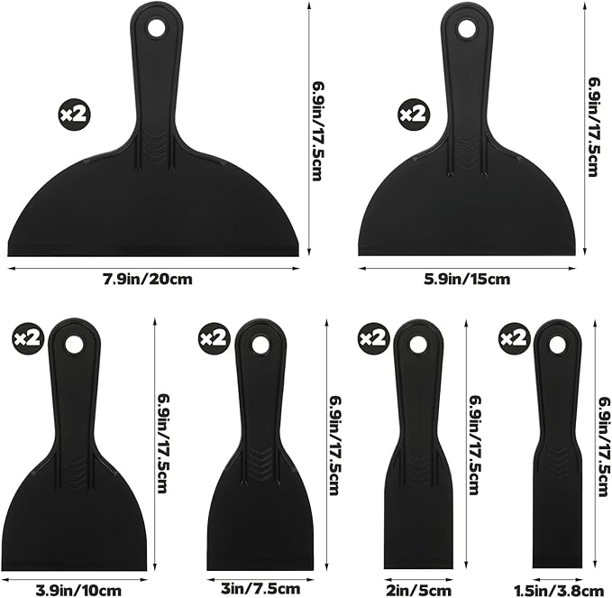 12 Pack Plastic Putty Knife Black Flexible Plastic Paint Scraper Tool Putty Knife Scraper Used for Repairing Walls Pasting Plaster Spackling Applying Mud (Mix)