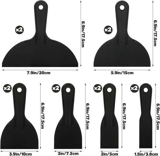 12 Pack Plastic Putty Knife Black Flexible Plastic Paint Scraper Tool Putty Knife Scraper Used for Repairing Walls Pasting Plaster Spackling Applying Mud (Mix)
