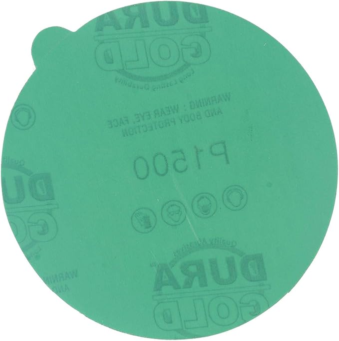 Dura-Gold Premium 5" Green Film PSA Sanding Discs - 1500 Grit (Box of 50) - Film Back Self Adhesive Stickyback Sandpaper Discs for DA Sander, Finishing Abrasive, Sand Automotive Paint Woodworking Wood