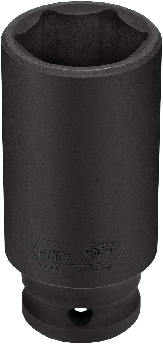 Jetech 1/2 Inch Drive 1-1/16 Inch Deep Impact Socket, Made with Heat-Treated Chrome Molybdenum Alloy Steel, 6-Point Design, SAE
