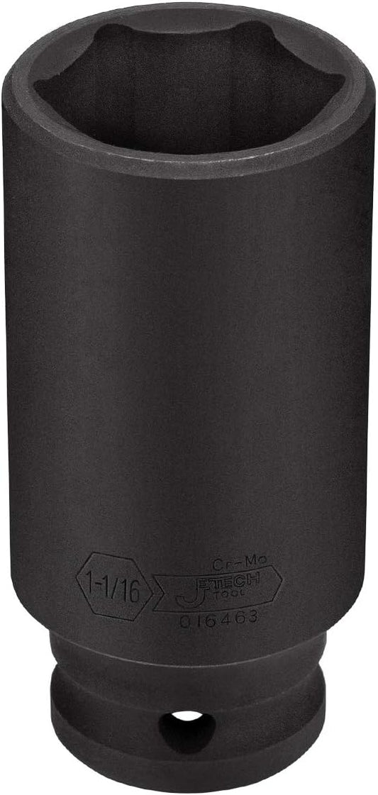Jetech 1/2 Inch Drive 1-1/16 Inch Deep Impact Socket, Made with Heat-Treated Chrome Molybdenum Alloy Steel, 6-Point Design, SAE