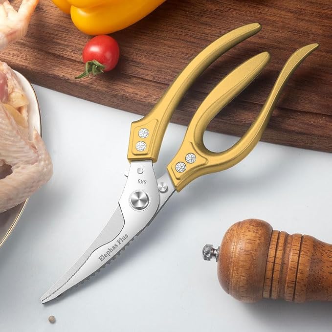 Professional Kitchen Scissors, Professional 10-Inch Heavy-Duty Kitchen Shears ??Ultra-Sharp Stainless Steel Scissors for Cutting Meat, Poultry, Fish, Herbs & Vegetables (Gold)