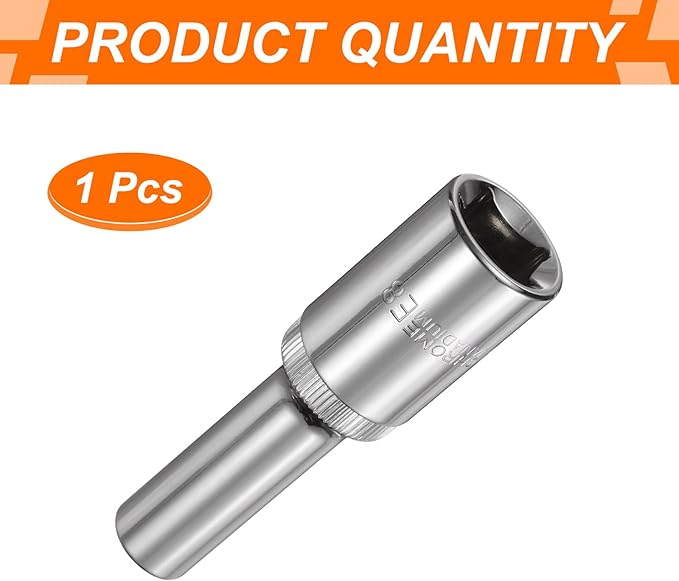 HARFINGTON E-Torx Socket 1/2" Drive E8 Star Female Socket 3.1" Length External Torx Deep Sleeve Chrome Plating 6 Point Spline Sleeve for Auto Repairs Home Maintenance