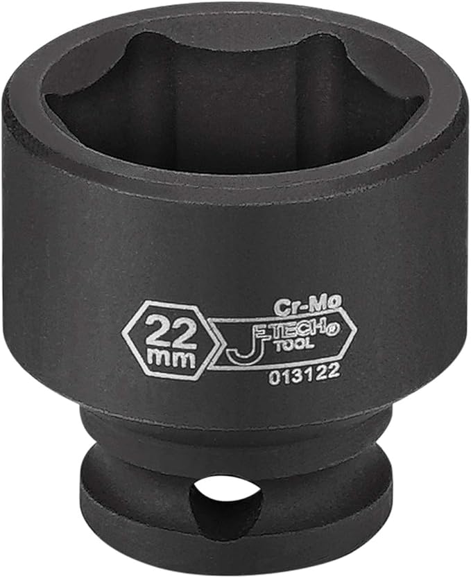 Jetech 3/8 Inch Drive 22mm Standard Impact Socket, Made with Chrome Molybdenum Alloy Steel, Heat Treated, 6-Point Design, Metric