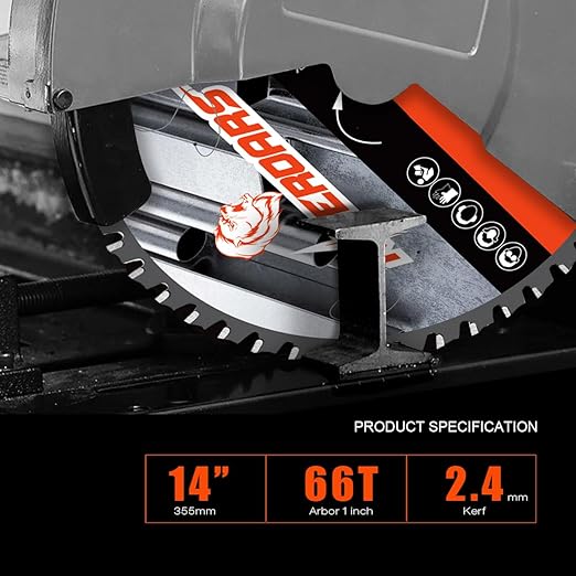 14 Inch Metal Cutting Saw Blade, 66 Tooth Cermet Carbide Steel Cutting Blade, Long Life Metal & Stainless Steel Cutting Chop Saw Blade, Fits Evolution 14" Chop Saws and Other Table Saws