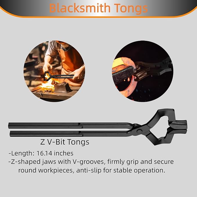 Blacksmith Tongs Set,2PCS Blacksmith Forge Kit for Beginner and Seasoned Blacksmiths, Craftsmen and Bladesmiths