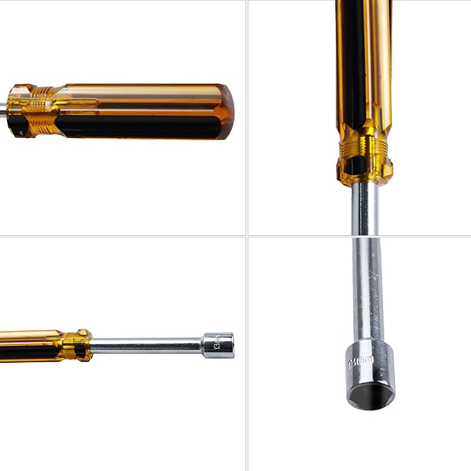 2Pcs 13mm Socket Wrench Screwdriver, Hex Socket Wrench High-Carbon Steel Hexagon Nut Driver Non-Magnetic Tip Hex Nut Screwdriver Hand Tool for Repairs(Plastic Handle)