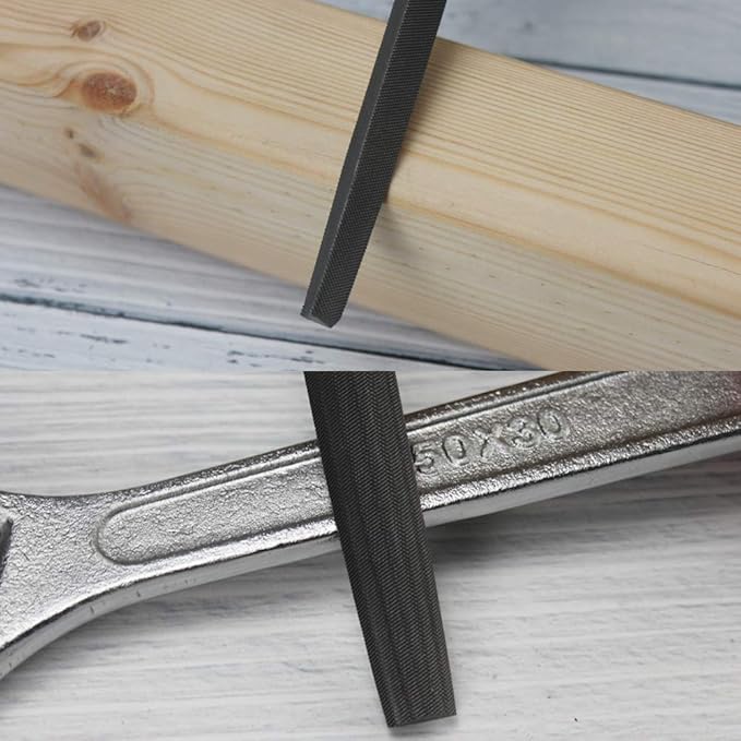 KALIM 5Pcs 6'' High Carbon Steel File, Rasp Set with Soft Rubber Non-slip Handle, Round/Half Round/Flat/Triangle/Squre, Grinding Hand Tool Set for Wood, Metal, Plastic, etc.