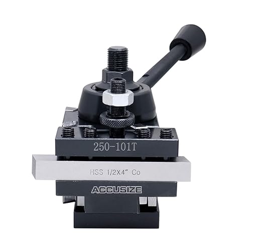 Accusize Industrial Tools Axa 4 Pc Wedge Type Quick Change Tool Post Set for Lathe Swing 6'' - 12'' with 1/2'' M35 Square Lathe Bit, 0251-0155