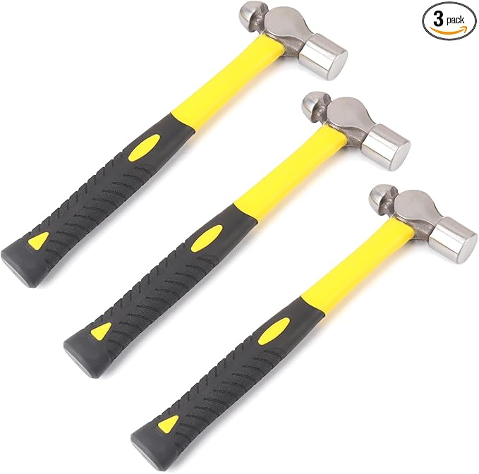 3 Pack 24 ounce Ball Pain Hammer, metal Ball Peen Hammer with soft anti slip handles, perfect for maintenance, use, camping