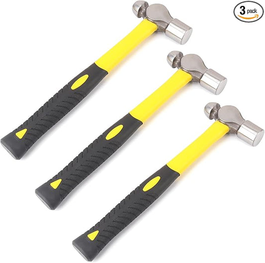 3 Pack 24 ounce Ball Pain Hammer, metal Ball Peen Hammer with soft anti slip handles, perfect for maintenance, use, camping