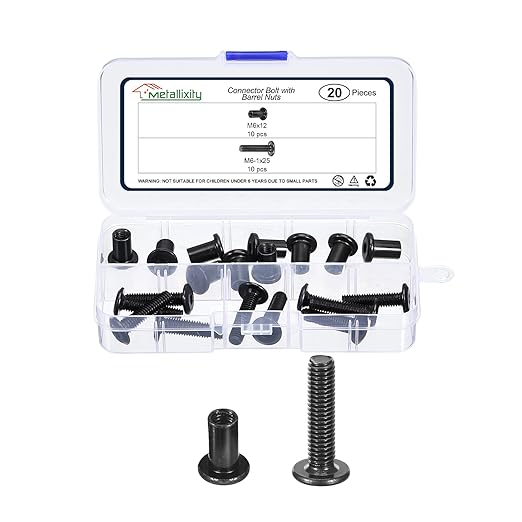 METALLIXITY Furniture Crib Screws Replacement Set(M6-1x25mm) 20Pcs, Connector Bolts M6 Screw Barrel Nuts Binding Screws, for Chair Cabinet Bed, Black