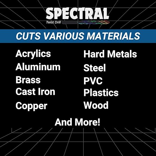 Spectral 7/32" Step Point HSS Drill Bit, Stepped Point 135째 Split Point Tip, M2 Steel, 3-Flat Shank, Multi-Color Finish, 6-Pack