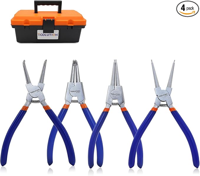 4-Piece Snap Ring Pliers Set ??Ni-Plated CR-V Steel, Straight & 90째 Bent Jaws, Internal/External Circlip Tool, 7" Precision Tips, PP Stack-able Case