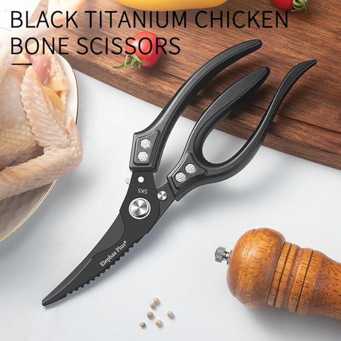 Professional 10-Inch Heavy-Duty Kitchen Shears ??Ultra-Sharp Stainless Steel Scissors for Cutting Meat, Poultry, Fish, Herbs & Vegetables (Black)