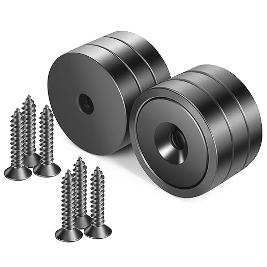 Neosmuk Magnets with Screws,130lbs+ Heavy Duty Rare Earth Neodymium Mounting Magnets with Holes,Countersunk Round Disc Industrial Magnets for Wall Mounting,6 Pack,Black