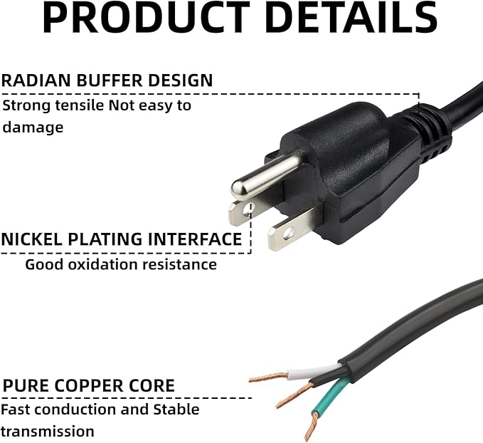 Replacement Power Tool Cord (8' ft, 16/3) for Drills, Sanders, Vacuums, Miter Saws, Appliances, Chop Saws, Grinders, Motors and Power Tools