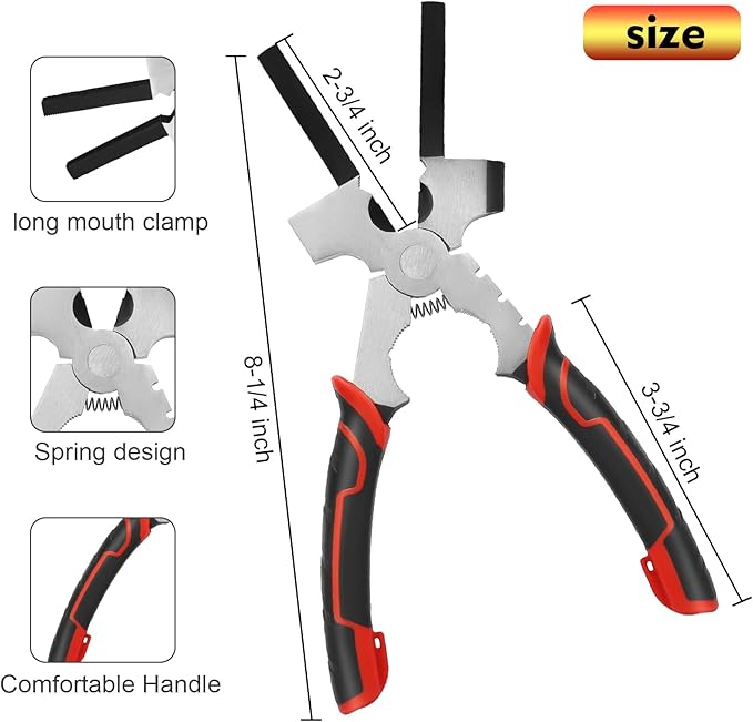 Welding Pliers,8 Inch,Chipping Hammer,Fine & Coarse Files,Hardened Wire Cutter,Tip Jaw, Pipe Jaws,Mig Nozzle Cleaner,Durable Forged Steel