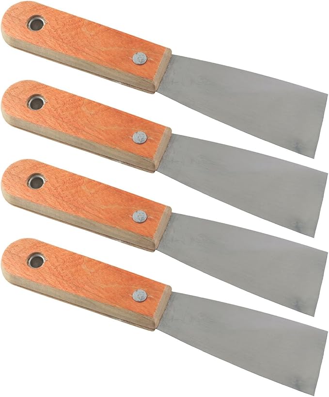 4PCS 1.5 Inch Wooden Handled Double Ended 3CR13 Stainless Steel Putty Knife Suitable for Paint Scraping Removing Vinyl Repairing Dents/Cracks