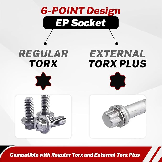 BILITOOLS External Torx Plus Socket Set, 6 Point EP4-EP8, EP10-12, EP14, EP16, EP18, EP20, EP22, EP24, EP26, EP28, EP30, EP32 with 1/2'' 3/8'' 1/4'' Dr, 19PCS External Star Socket for Cars