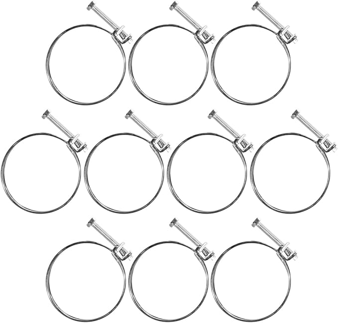 POWERTEC 70216-P2 3 Inch Double Wire Hose Clamp with bolt, Adjustable Hose Clamps for Dust Collector, Dust Collection Hose and Dryer Vent Hose, Pipe Clamp, Worm Gear Clamp, 10 pack (Color May Vary)