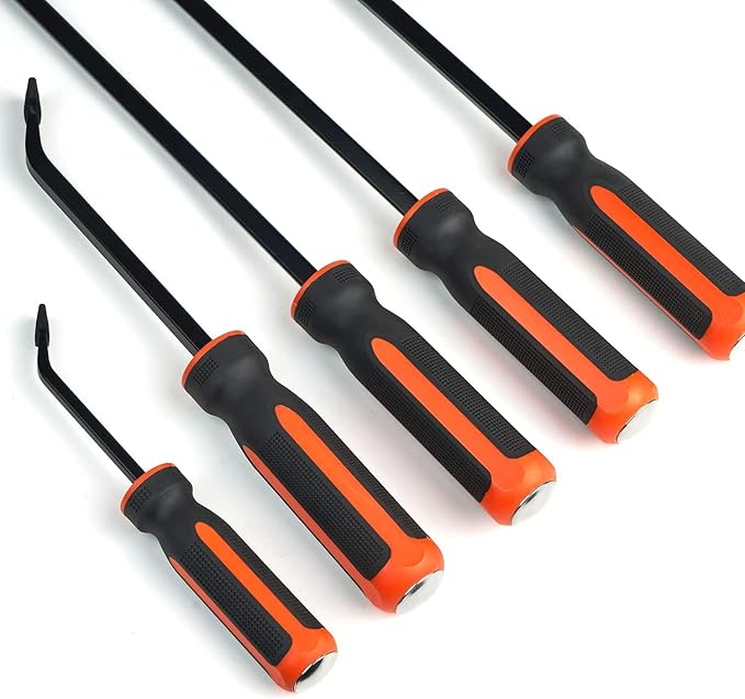 HARDK Pry Bar Tool - Heavy Duty Pry Bar Set of 5 - Pry Bars with Thicker Strike Caps - Mechanic Hand Tools for Automotive, Demolition, Nail Puller, Crowbar