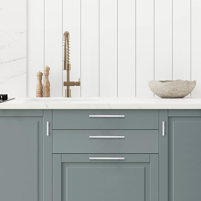Ravinte 20 Pack 6-1/4 Inch Cabinet Pulls Brushed Nickel Sqaure Kitchen Cabinet Handles Silver Cabinet Hardware Stainless Steel Drawer Pulls 8-4/5 Inch Overall Length with Mounting Template