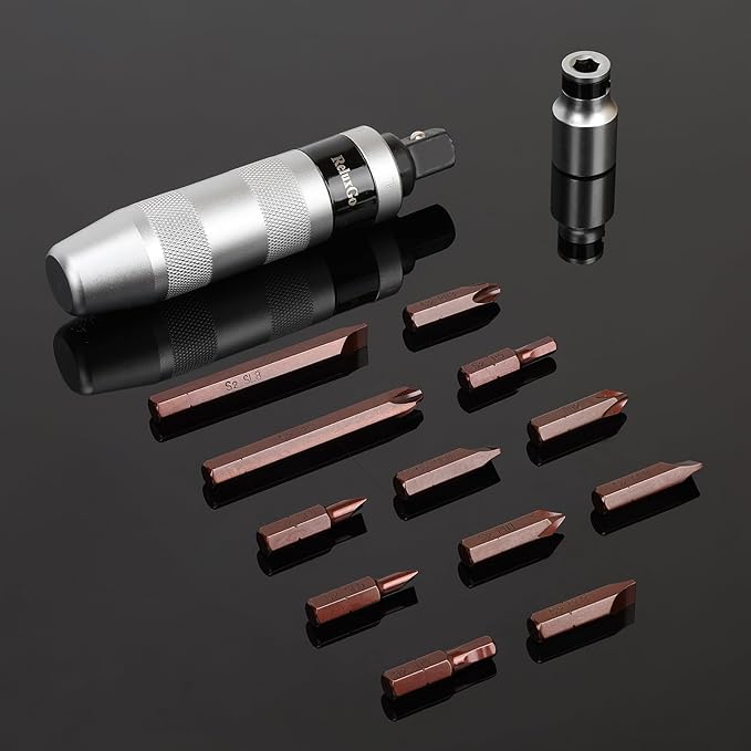 1/2" Hand Manual Impact Driver, Manual Reversible Impact Hammer Screwdriver Set Includes 12-Piece Slotted, Phillips, Hexagonal Bit Set, for Removing Rusted Fasteners or Frozen Bolts