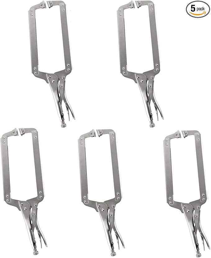 18 Inch C Clamp Locking, 5 Pcs Heavy Duty Welding Clamps Pliers Set Vise Grip Clamps with Swivel Pad for Electrician Maintenance, Wood Working, Welding and Craftsmen Home Workshop
