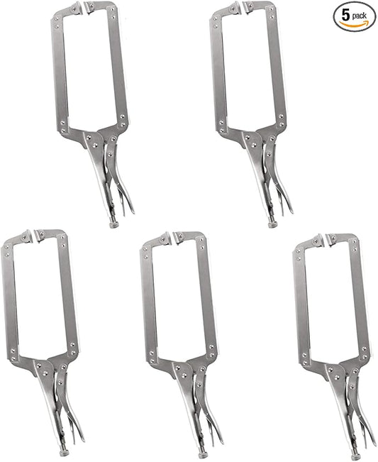 18 Inch C Clamp Locking, 5 Pcs Heavy Duty Welding Clamps Pliers Set Vise Grip Clamps with Swivel Pad for Electrician Maintenance, Wood Working, Welding and Craftsmen Home Workshop