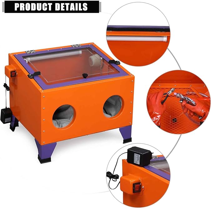 AutoForever 25 Gallon Air Sandblasting Cabinet,40-80 PSI Power Air Sand Blasting Cabinet,Heavy Duty Steel Sandblasting with Spray Gun & 4 Nozzle Bench Top Cabinet for Rust Removal,Stain,Paint