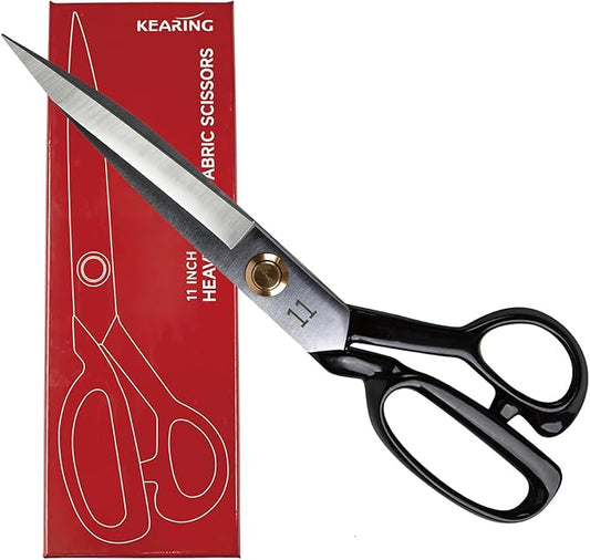 KEARING 11 Inch Heavy Duty Fabric Scissors, Professional Tailor Shears for Precision Cutting of Leather, Denim, and Multi-Layer Fabrics for Dressmaking, Sewing, Cutting - 0.83 lb - Right-Handed