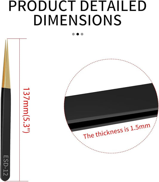 4pcs ESD-12 black and gold high-end tweezers, anti-static tweezers, stainless steel tweezers, card box packaging
