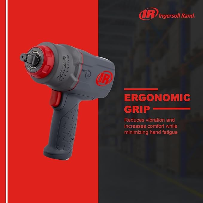 Ingersoll Rand 2236QTIMAX DXS2 1/2" Air Impact Wrench, Quiet, 1,500 ft-lb Torque, Titanium Hammer Case, Friction Ring Retainer, Pistol, Interchangeable Anvil, Multifunctional Tool