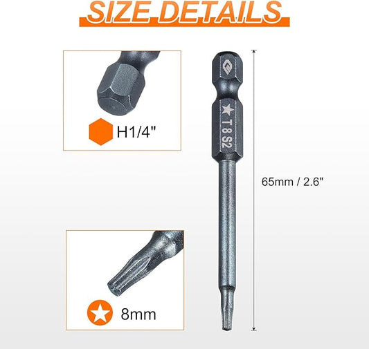 HARFINGTON 5pcs 5-Point Torx Screwdriver Bit 1/4" Hex Shank 8mm Magnetic Head 2.6" Length S2 Steel Pentagon Star Screw Driver Bit for Repair Work Electric Screwdriver, Blue
