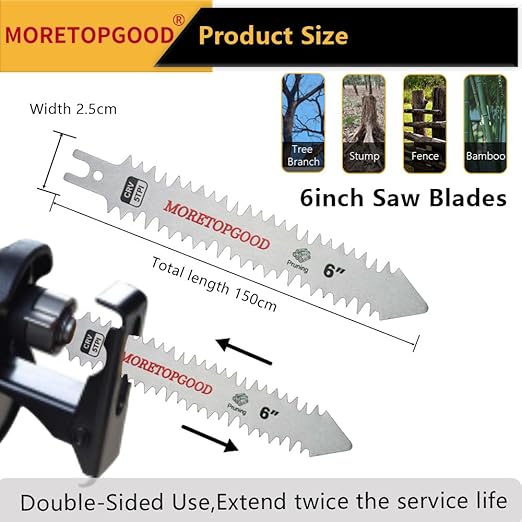 Double-Sided Reciprocating Saw Blade,6 Inch Wood Pruning Japanese Teeth Saw Blades for Cutting Bamboo/Tree Branches/Limb/Roots/Shrubs/Brush/Stumps (5TPI/5 Pack)