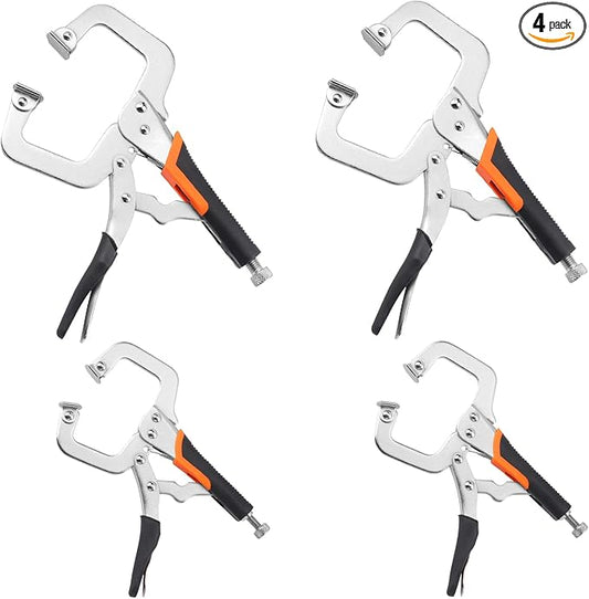 4 Pack 11 & 6 Inch C Clamp Locking Pliers with Swivel Pads, Heavy Duty C Clamp Welding Pliers for Woodworking and Home Improvement