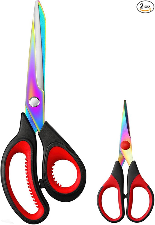 Premium 9.5" Titanium Coating Sharp Tailor Sewing Scissors All Purpose, Heavy Duty Fabric Cutting Shears, Right/Left Handed Soft Comfort Grip Scissors for Office School Home Craft Supplies