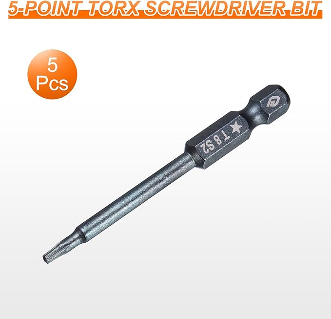 HARFINGTON 5pcs 5-Point Torx Screwdriver Bit 1/4" Hex Shank 8mm Magnetic Head 2.6" Length S2 Steel Pentagon Star Screw Driver Bit for Repair Work Electric Screwdriver, Blue
