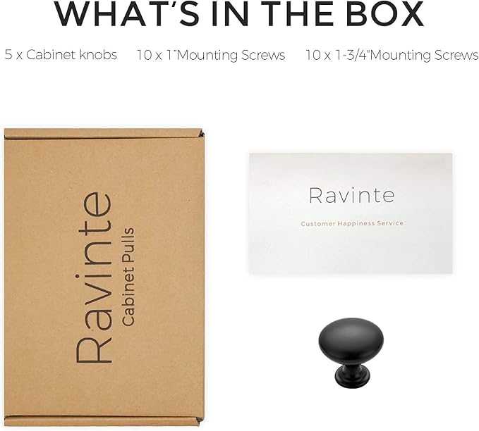 Ravinte 5 Pack Kitchen Cabinet Knobs - Matte Black Zinc Drawer Pulls and Door Handles for Dressers